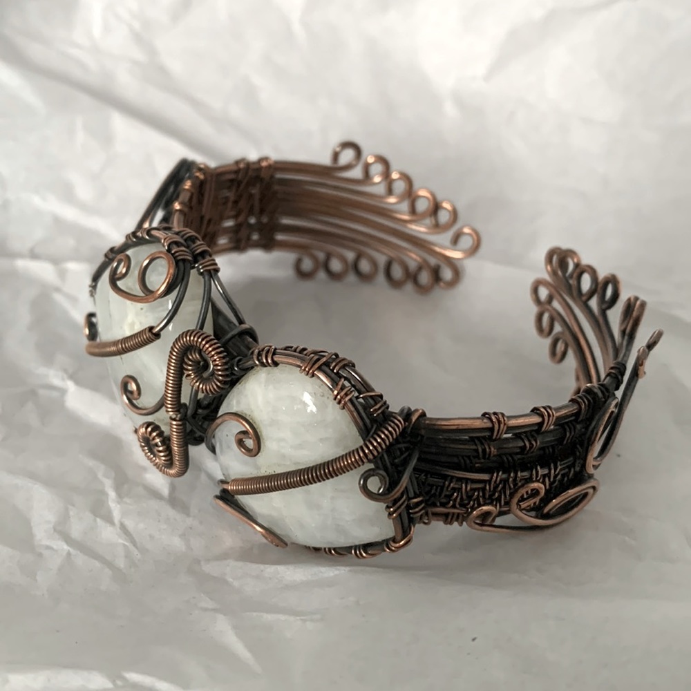 Wire Wrap Moonstone Cuff Adjustable - image 1